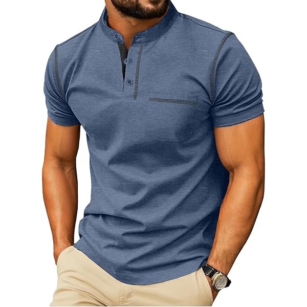 Mens Henley Shirts Short Sleeve Summer Casual Classic Cotton T Shirts Pocket Button Shirt