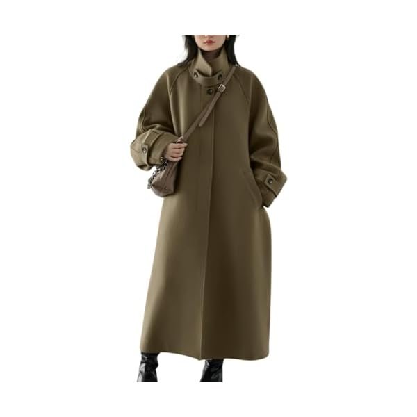 Women's Winter Hidden Single Breasted Wool Coat Raglan Sleeve Business Long Wool Overcoat