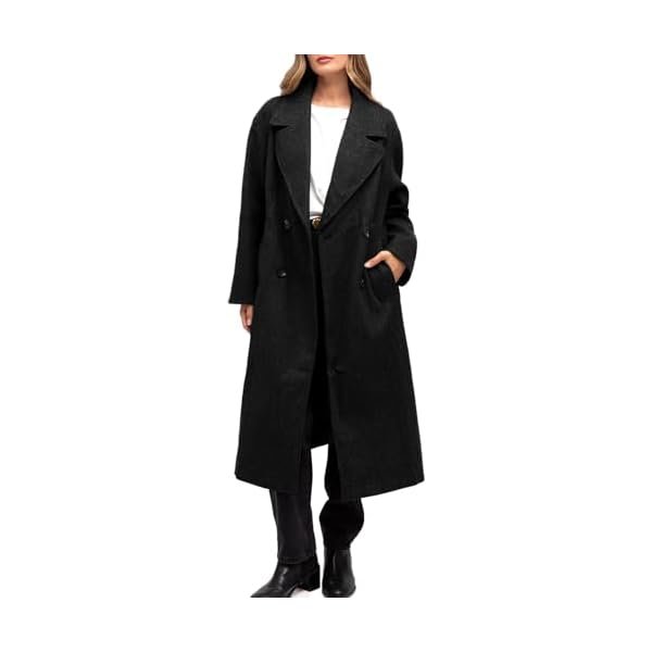 Womens Long Wool Coat Winter Notch Lapel Double Breasted Pea Trench Coat with Pockets