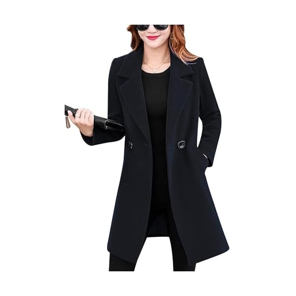 Womens Elegant Notched Collar Button Wool Blend Solid Long Pea Coat Overcoat
