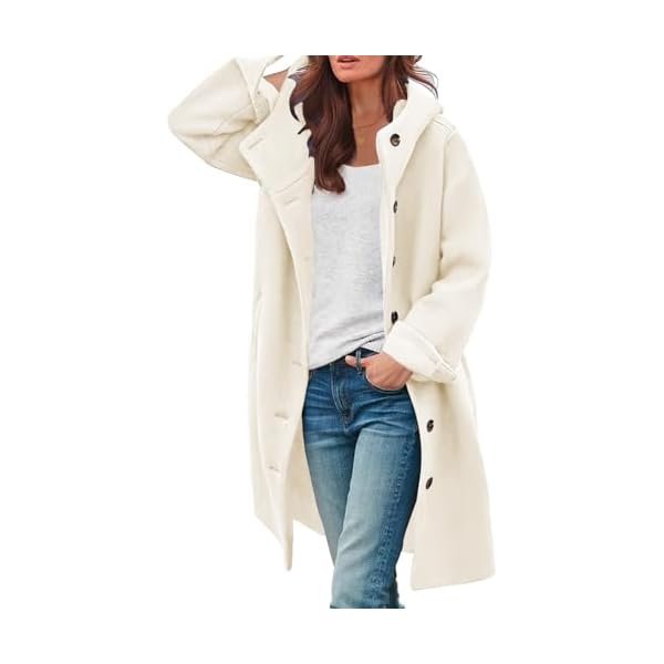 Womens Wool Blend Pea Coat Fashion Winter Dressy Overcoat Single Breasted Trench Jackets with Hood