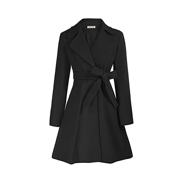 Women A Line Peacoat Dress Coat Belted Notch Lapel Overcoat Fall Winter Trench Coats