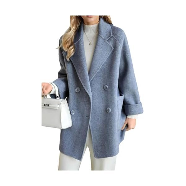 Women Wool Coat Peacoat Jacket Thick Loose Double Breasted Pea Coat Woolen Winter Overcoat