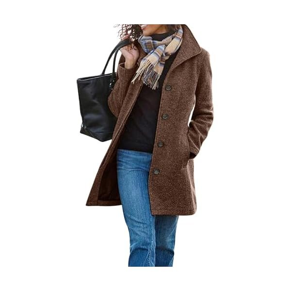 Women's Casual Thicken Wool Blend Stand Collar Single Breasted Pea Coat