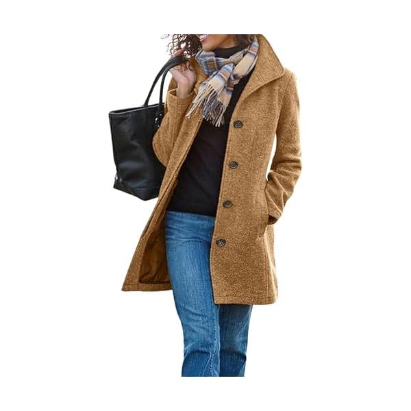 Women's Winter Wool Blend Pea Coat Single Breasted Stand Collar Casual Trench Coat Overcoat