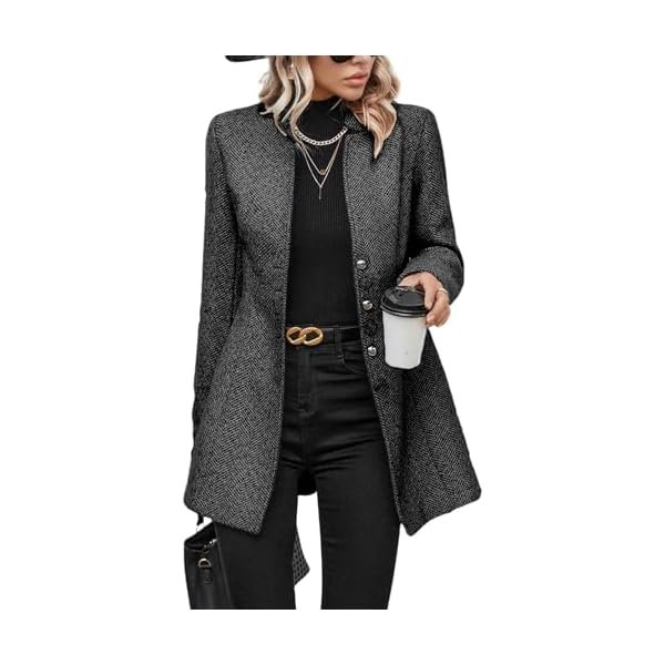 Women's Stand Collar Single Breasted Pea Coat Casual Wool Blend Mid Long Trench Coat Winter Jackets