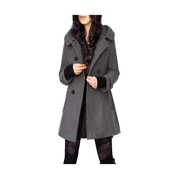 Women's Warm Double Breasted Wool Pea Coat Trench Coat Jacket with Hood