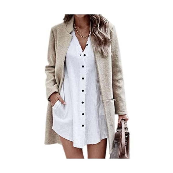 Women’s Coat, Long Sleeve Stand Collar Cardigan Mid-Long Open Front Outwear Overcoat with Zipper Pockets